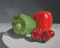 peppers and cherries, oils on mdf-plate, 40x50 cm